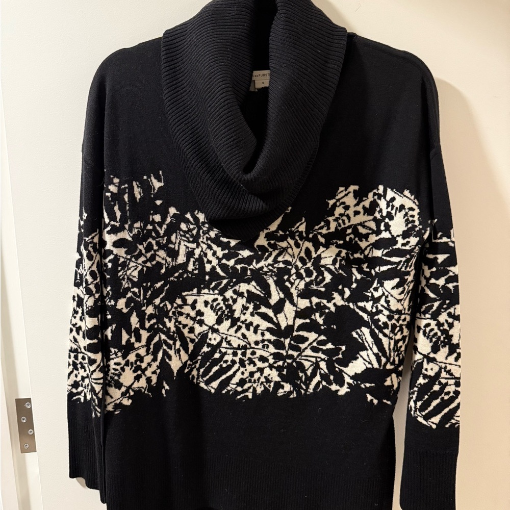 Diane Von Furstenberg Black and White Cowl Neck Sweater, 100% Wool